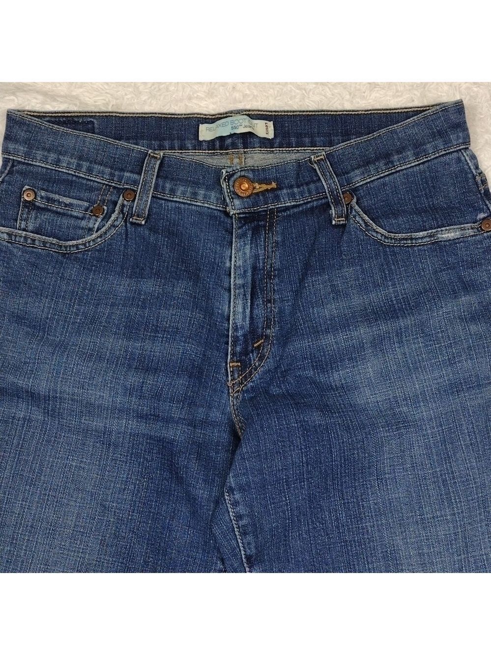 Levi's 550 Blue Medium Wash Five Pocket High Rise Relaxed Boot Cut Denim Jean - Picture 3 of 15